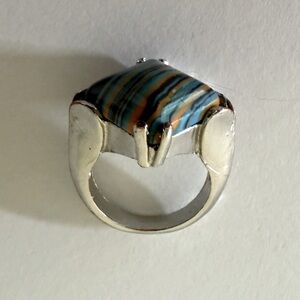Silver Rainbow Calsilica Ring